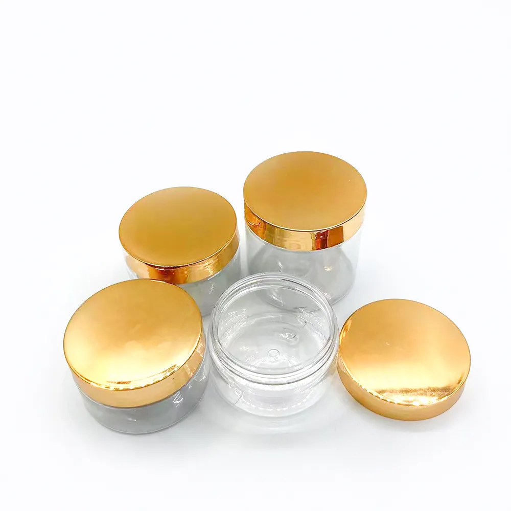 Factory Wholesale Luxury OEM 4oz 8oz PET Cosmetic Containers with Gold Lid Empty Plastic Cream Jars for Skin Care Use