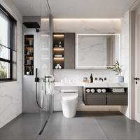 Ensemble de meuble-lavabo suspendu moderne haut de gamme avec comptoir en marbre intégré et miroir LED rétroéclairé pour projet de villa de luxe