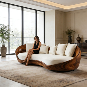 <span class=keywords><strong>Divano</strong></span> con Cornice in Legno Scultoreo Artistico, Silhouette Curva, Lussuoso e Confortevole per Arredamento Casa - Product Image 2