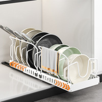 Support de rangement rétractable en métal pour couvercles de casseroles et poêles avec porte-torchons pour comptoirs de cuisine