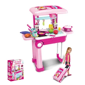 Plástico meninas operado à bateria fingir jogar brinquedos, cozinha, conjunto, pode mudar para mala, crianças, conjunto de brinquedo