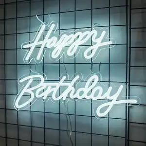 Fondo de pared con letras de feliz cumpleaños, luces Led de neón con letras de cuerda de tubo de alta iluminación para eventos de dormitorio