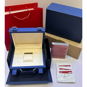 Boîte à montre de luxe en bois bleu à fente unique, ensemble complet d'emballage pour montre avec sac cadeau, carte et certificat, boîte cadeau personnalisable avec logo - Product Image 6