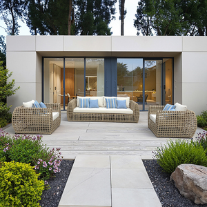 Mobília do pátio do jardim Sofá ao ar livre e mesas de café ajustadas Backyard Rattan Frame Garden Sofa Set - Product Image 4