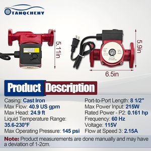Pompe de circulation Tanqcheny UP43-75BF 115V 1/6HP en fonte pour eau chaude - Product Image 5
