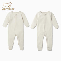 Combinaisons en coton biologique unisexe pour bébé, barboteuses à fermeture éclair inversée, pyjamas à manches longues, combinaisons de nuit vierges