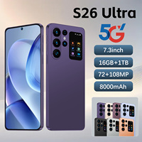 Smartphone S26 Ultra Indonésie 7,3 pouces 90Hz Android 15 16 Go 1 To 108 MP 8800 mAh Deca Core 5G Double SIM Carte TF Face ID GPS LED