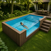 Piscine modulaire en conteneur maritime en fibre de verre avec fenêtre en verre transparent, terrasse en WPC, piscine hors sol pour hôtel de villières