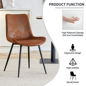Chaise de salle à manger vintage moderne en cuir PU vieilli avec assise en cuir PU vieilli et pieds noirs fins pour café, restaurant, maison, bureau, hôtel, bar - Product Image 6