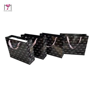 Sacs shopping en papier recyclable de luxe avec poignées en ruban, logo estampé à chaud, design noir, pour usage professionnel et shopping - Product Image 3