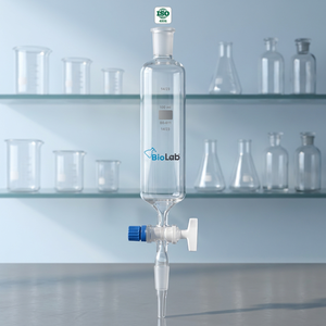 Embudo de vidrio cilíndrico graduado con grifo para química de laboratorio - Product Image 3