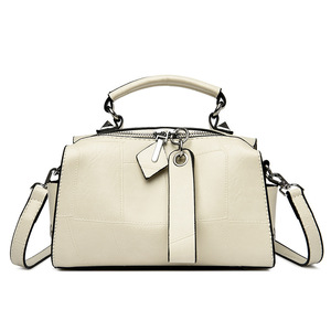 Simple Daily Women Spliced Leather Handbag Decor Tag Ornament Top Handle Removable <b>Crossbody</b> <b>Strap</b> - Product Image 3