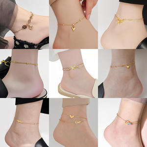 Chaîne de cheville haut de gamme pour femme, plaqué or 18 carats, en acier inoxydable inaltérable, motif géométrique, avec coquillage et <span class=keywords><strong>pierre</strong></span> principale, nouvelle mode - Product Image 2