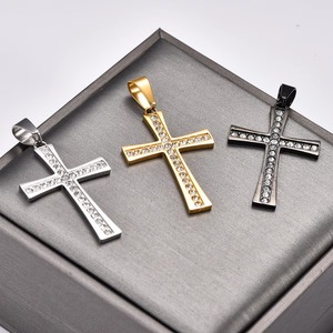 Collier avec pendentif croix en zircone brillante, chaîne en acier inoxydable pour femmes et hommes, amulette religieuse chrétienne, bijoux en métal de la foi - Product Image 3