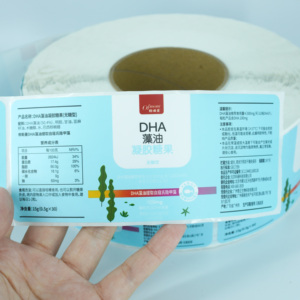 Rotolo di etichetta impermeabile personalizzato autoadesivo cibo biologico e bevande succo tazza integratori bottiglia di plastica etichetta adesivo