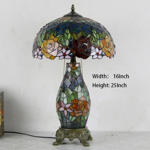 LongHuiJing Eco-Friendly Rose Tiffany Style Mediterranean Stained Glass Dome LED Table Lamp 16-inch AC Lampshade Flexible Base - Product Image 5
