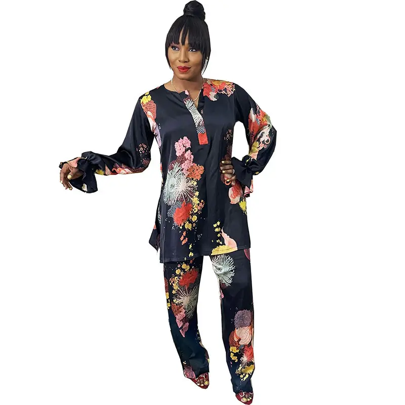 Printed 2 Piece Women Sets Elegant African Clothes Spring Summer Fashion Ladies Casual Long Sleeve Top And Pants Matching Sets