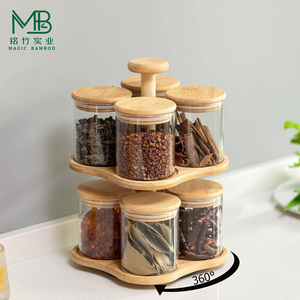 Moderno Porta Spezie Girevole in Bambù a Doppia Regolazione, Design Multifunzione con 8 Barattoli in Vetro da 12 oz con Coperchio Ermetico - Product Image 2