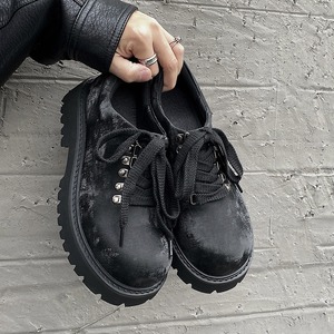 Zapatos de cuero informales con textura de terciopelo que aumentan la altura en 5 cm, zapatos de cuero con punta redonda y suela gruesa, sensación de lujo para todas las estaciones - Product Image 1