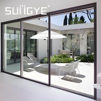 SUNGYE Porte de patio coulissante moderne en verre, mince et sécurisée, blanche, avec système de roulement silencieux, arrêt sécurisé à tout point de rail, stores magnétiques