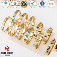 Perhiasan Anti-Kusam Berwarna-warni Berbentuk Daun Semanggi Empat Lapis Emas 18K PVD, Gelang Wanita Tumpuk Modis, Gelang Baja Tahan Karat