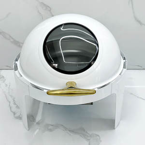 Hotel Buffet térmico blanco calentador de alimentos conjunto restaurante Chaffing Acero inoxidable Chefing 6L redondo Roll Top platos de frotamiento para la venta - Product Image 3