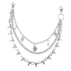 Cadena de cintura unisex de aleación de zinc con colgante de remaches de punta multicapa, accesorio casual de mezclilla estilo Hip Hop, Blanco K - Product Image 5