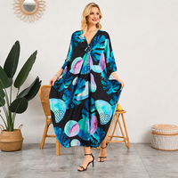 Robe de plage imprimée grande taille pour femme, 100 % polyester, séchage rapide, protection solaire, col en V, manches chauve-souris, coupe ample