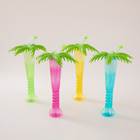 Tasse de jardin réutilisable en plastique à LED avec paille Conception de palmier réutilisable pour les fêtes d'anniversaire des enfants Tasses à thé et soucoupes