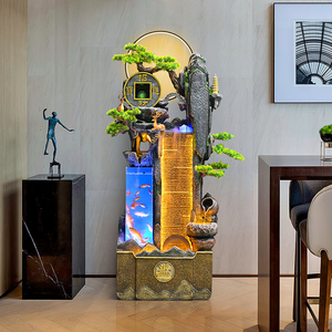 Fontaine d'eau Feng Shui de luxe CHENYISHI avec aquarium et lumières LED, design en résine durable, idéale pour les espaces intérieurs et les centres de bien-être - Product Image 3