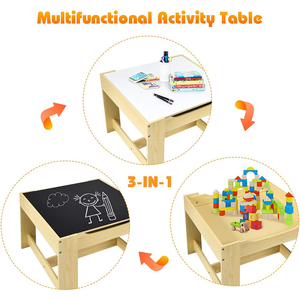 Tavolo per <span class=keywords><strong>bambini</strong></span> e sedia Set tavolo a doppio lato con scatola di immagazzinaggio in <span class=keywords><strong>legno</strong></span> per <span class=keywords><strong>bambini</strong></span> attività scrivania vivaio mobili - Product Image 3