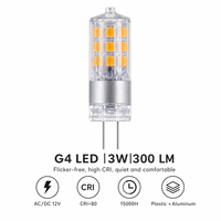 Ampoule LED G4 AC/DC 12V 3W 300LM Ra>80 Courant Constant 18 LED 2835 Plastique Aluminium Utilisation Hôtelière Certifiée RoHS/CE Garantie 2 Ans