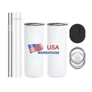 Hot sale US warehouse white double wall straight 20oz skinny stainless steel tumblers for sublimation printing