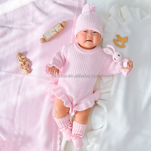 Traje de burbuja personalizado para recién nacido, suéter grueso con volantes, Pelele de brazos, prendas de punto para bebé, tela bordada con volantes de algodón para niña - Product Image 5