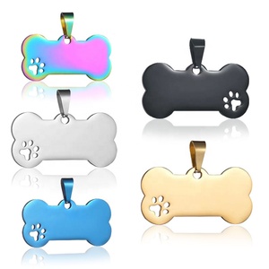 스테인레스 스틸 중공 발자국 뼈 개 태그 골드 스틸 컬러 로즈 골드 블랙 애완 동물 ID 태그 - Product Image 6