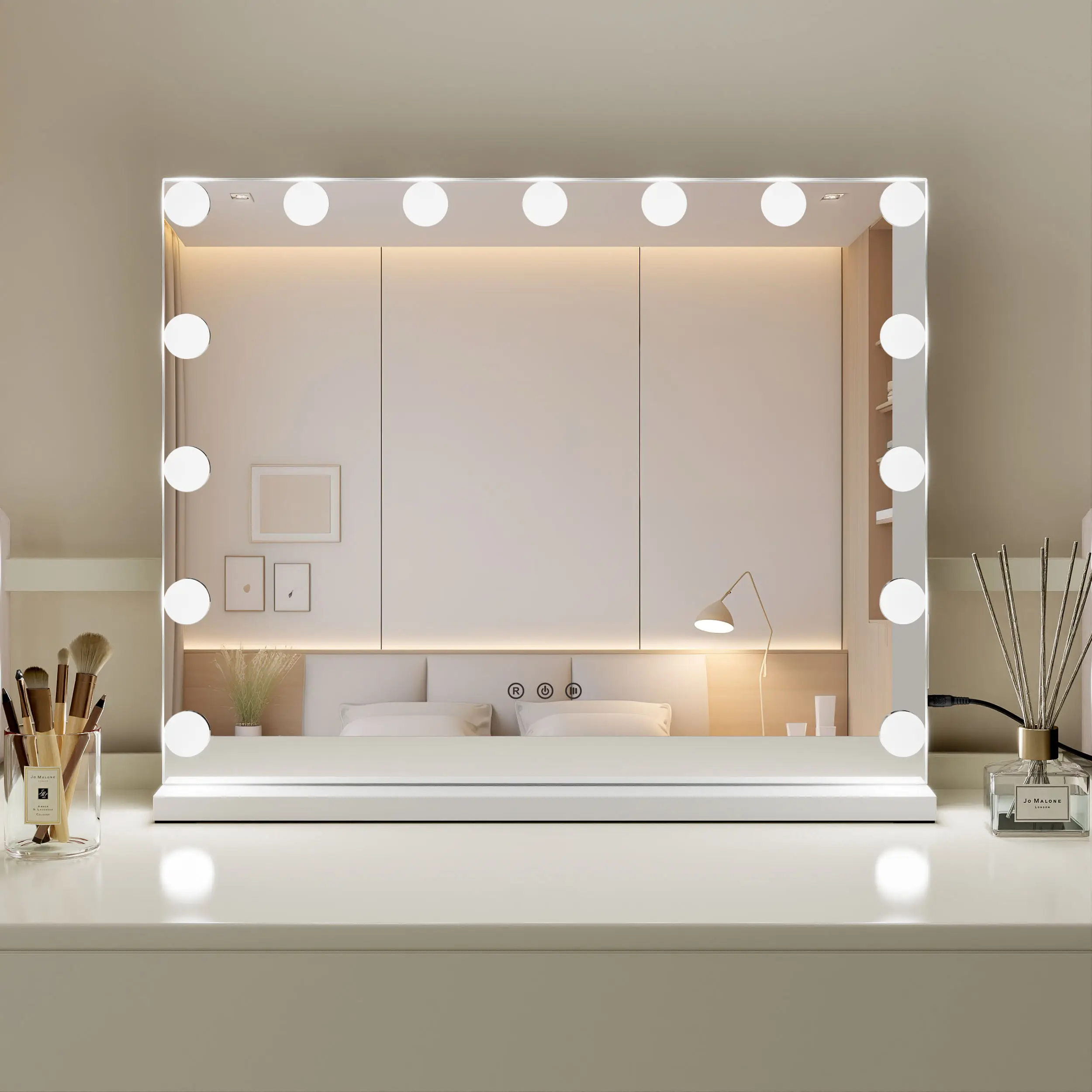 Miroir de maquillage à écran tactile avec port de charge USB, 3 couleurs, avec lumières LED éclairées Vanity Hollywood Mirror