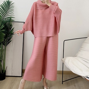 Conjunto de 2 Piezas para Mujer, Blusa con Cuello y Pantalones Anchos Plisados, Corte Holgado, Tallas Grandes, Moda Otoño - Product Image 6