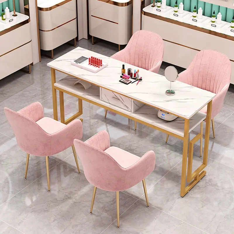 Салон красоты мебель золотой и белый розовый настольные шкафы Современный лак для ногтей настольная стойка