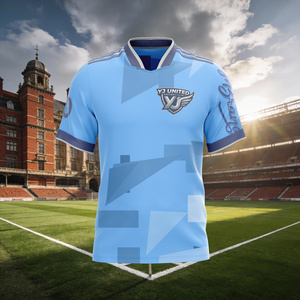 Set di Maglie da Calcio Vintage Blu Azzurro con Bordi a Righe Anti-Pilling, Uniformi Personalizzate per Accademie a Prezzo di Fabbrica - Product Image 2