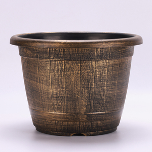 Texture en bois jardinière en plastique ronde panier suspendu en plastique pots peints baril en plastique pots <span class=keywords><strong>de</strong></span> fleurs - Product Image 4