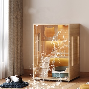 Modernes Luxus Katzenhaus Groß Glas Holz Haustiermöbel mit Riemenverschluss Villa Katzenvilla Heimkatzenhaus - Product Image 4