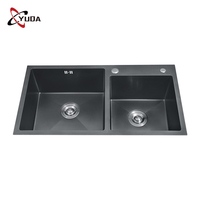 Évier de cuisine grand format en acier inoxydable 304 durable, intelligent, double bac carré, à un trou avec double égouttoir
