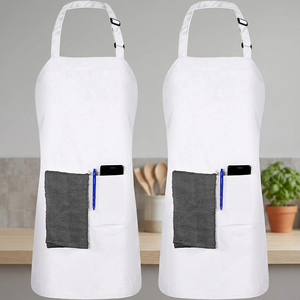 White Bib <b>Apron</b> With Pockets Cotton Simple Style For <b>Cooking</b> Daily Use Machine Washable - Product Image 4