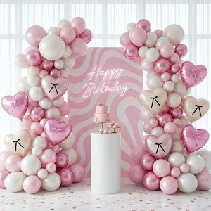 Ensemble de ballons en aluminium en forme de cœur rose mat, noir, crème, blanc, avec nœud, 18 pouces, pour <span class=keywords><strong>d</strong></span>écoration à l'hélium, anniversaire de fille, baby shower, enterrement de vie de jeune fille - Product Image 5
