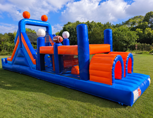 Parcours d'obstacles gonflable sur le thème du sport commercial avec toboggan, <span class=keywords><strong>jeux</strong></span> de basket-ball, de football et de baseball pour événements en plein air - Product Image 1