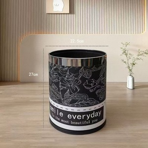 Poubelle cylindrique enveloppée de cuir 27 cm, design « Sourire au quotidien », pour la maison, le bureau, la cuisine, utilisation en intérieur - Product Image 2
