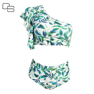 Vente chaude nouvelles femmes une épaule à volants Sexy taille haute imprimé fendu Bikini <span class=keywords><strong>maillot</strong></span> <span class=keywords><strong>de</strong></span> <span class=keywords><strong>bain</strong></span> femmes maillots <span class=keywords><strong>de</strong></span> <span class=keywords><strong>bain</strong></span> - Product Image 3