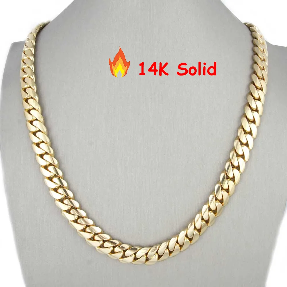 Hip Hop Jewelry Design Luxury Custom 14K Real Yellow Gold Heavy Plain Miami Cuban Curb Link Chain For Men