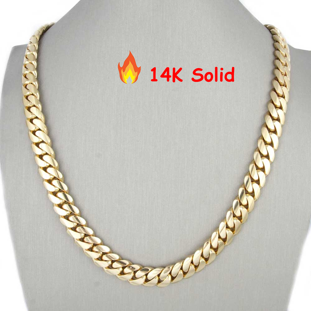 Hip Hop Jewelry Design Luxury Custom 14K Real Yellow Gold Heavy Plain Miami Cuban Curb Link Chain For Men