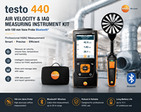 Medidor de Velocidad del Aire y Calidad del Aire Interior Testo 440 con Sonda de Vane de 100 mm, Bluetooth, Medidor de Flujo de Aire HVAC